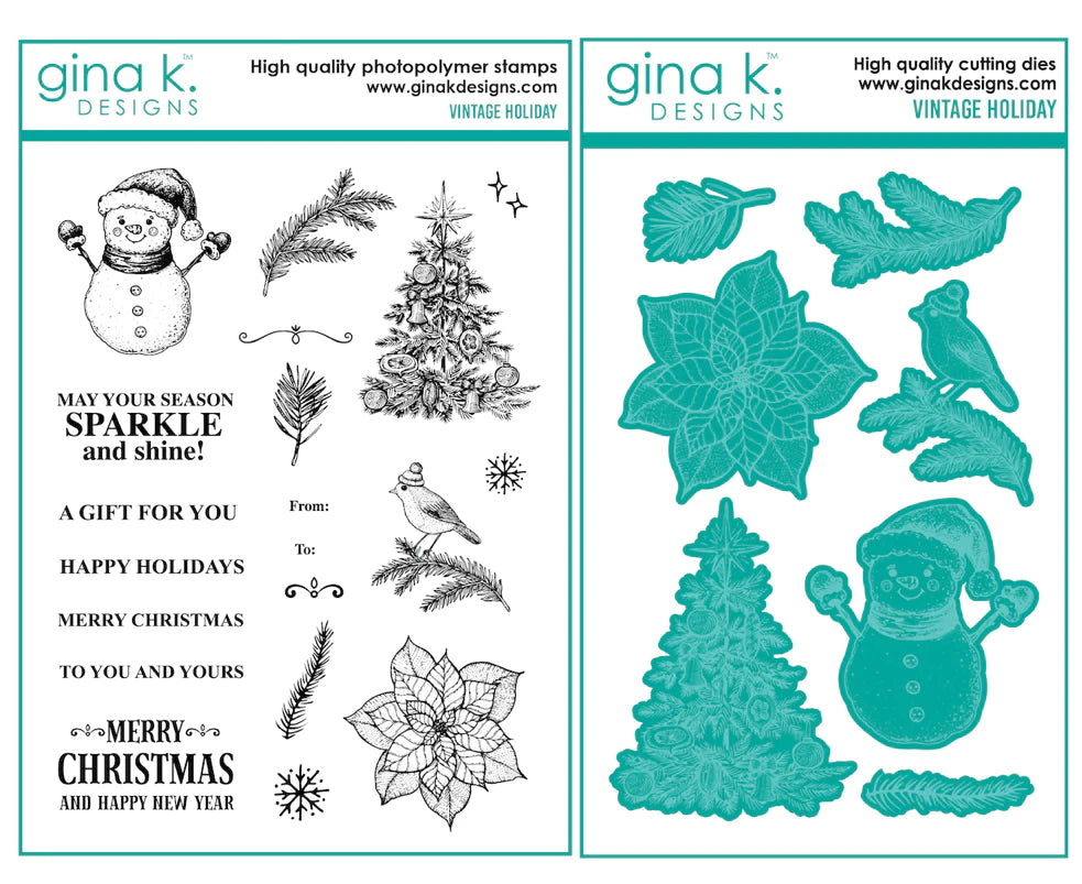 Gina K Designs - Vintage Holiday - Stamp Set and Die Set Bundle